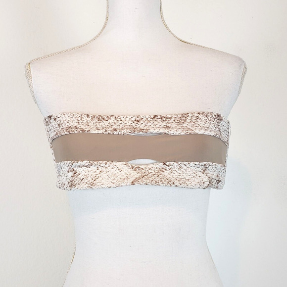 NEW!! PILYQ SIZE S Bandeau Bikini Top Swimwear Snake White Beige w/ Halter Strap - Picture 1 of 8